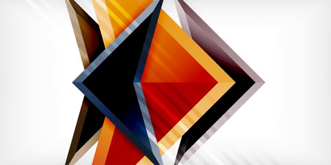 Arrows with 3d effect abstract background. Triangles on light grey backdrop