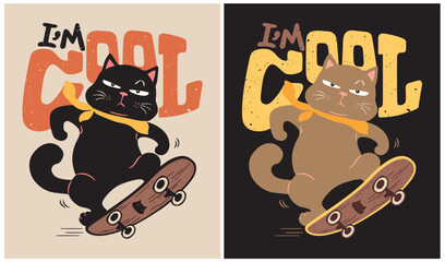 Black Cat on Skateboard © anong