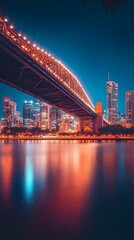 Brisbane City Lights Reflecting in River at Night