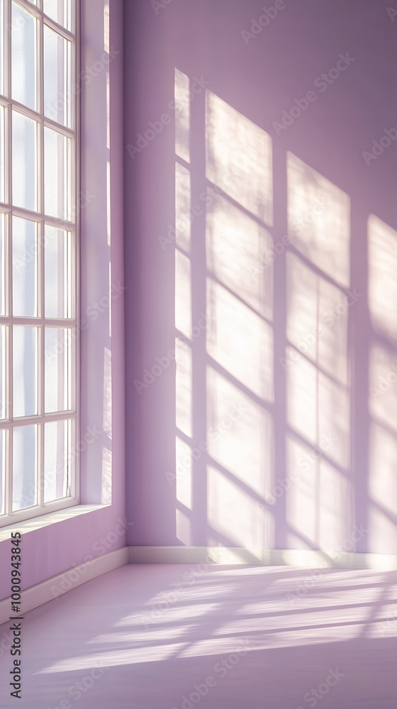 Aufkleber diffuse sunlight streaming through an open window, casting soft shadows on a pale lavender wall. min