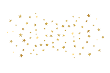 Luxury random golden stars for design and decoration. Gold stars isolated on transparent background. Festive creative design elements, PNG