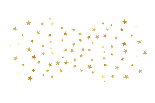 Luxury random golden stars for design and decoration. Gold stars isolated on transparent background. Festive creative design elements, PNG