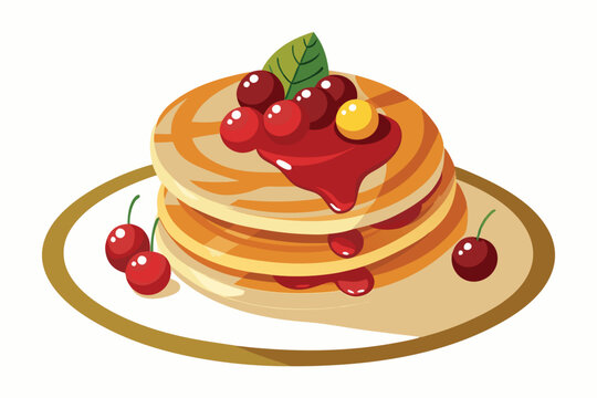 recommend clip art: Christmas Pancakes with Cranberry and Maple Syrup Topping, illustration on white background.