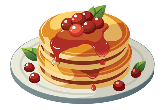 recommend clip art: Christmas Pancakes with Cranberry and Maple Syrup Topping, illustration on white background.