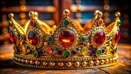 Fototapeta premium A splendid Roman crown, richly detailed and ornate, representing the might and status of ancient rulers, symbolizing power, wealth, and high esteem in civilization.