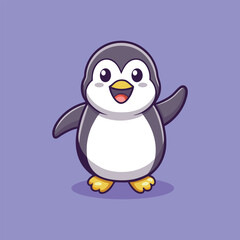 Cute Happy Penguin Cartoon Vector Icon Illustration. Isolated Flat Cartoon Style.