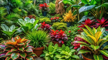 Fototapeta premium A vibrant collection of lush greenery showcases nature's beauty, featuring a diverse range of plants that harmonize in color and form, celebrating life's lush diversity.