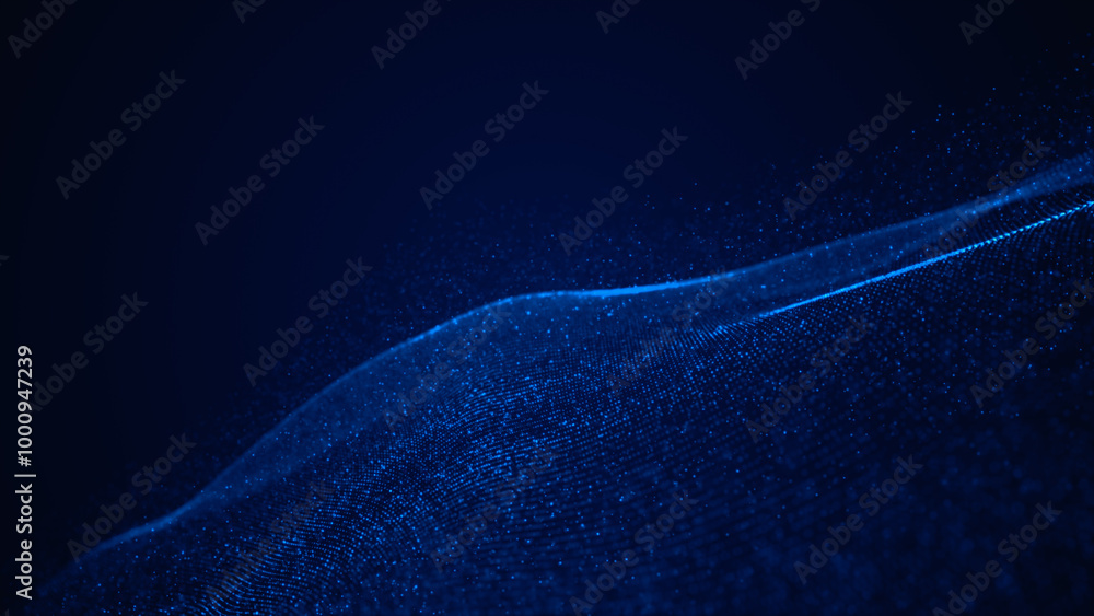 Poster Abstract digital wave pattern with blue particles and grid lines, creating a futuristic and technological background design. 3 rendering