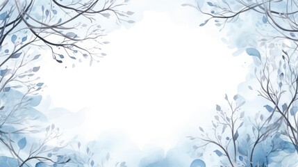 Obraz premium Elegant Watercolor Floral Frame with Blue Leaves and Branches. Serene Nature Themed Background