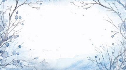 Elegant Watercolor Floral Frame with Blue Leaves and Branches. Serene Nature Themed Background