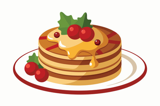 recommend clip art: Christmas Pancakes with Cranberry and Maple Syrup Topping, illustration on white background.