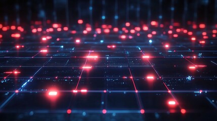 Fototapeta premium Futuristic Digital Grid with Red and Blue Lights