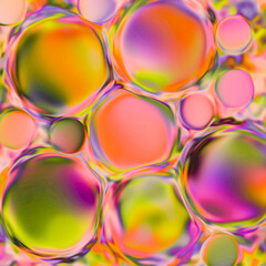 Vibrant orange neon bubbles create a stunning abstract design with bright, multi-colored gradient transitions.