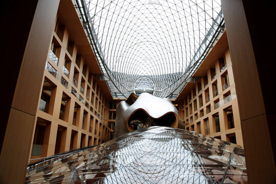 Interior of DZ Bank, Berlin, Germany.  It was designed by architect Frank Gehry and was completed in 2000.