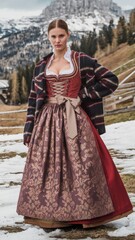Fototapeta premium Traditional Alpine Attire: Colorful Dress with Elegant Details