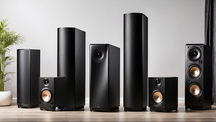 Obraz premium Five Black Speakers Arrangement