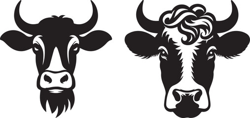 Cow head vector art, illustration, Cow head silhouette design