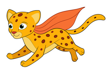 Cheetah Wearing Superhero Cape Flying Through Sky Animal Clipart Vector Illustration