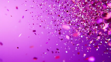 Purple, pink, and gold confetti falling against a purple background.