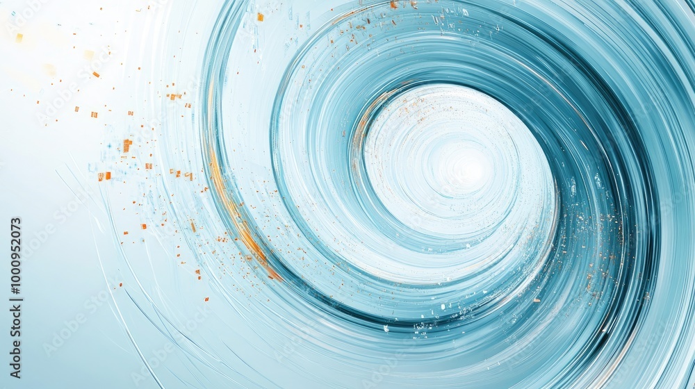 Poster beautiful swirling trails of data streams create a stunning abstract design on a light-blue backgrou