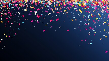 Colorful confetti falling against a blue background.