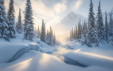 Obraz premium winter sunset in the mountains