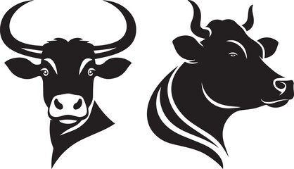 Cow head vector art, illustration, Cow head silhouette design