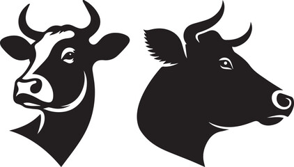 Cow head vector art, illustration, Cow head silhouette design
