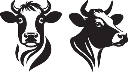 Cow head vector art, illustration, Cow head silhouette design