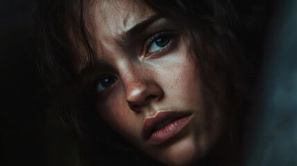 Fototapeta premium woman thinking stress depress fear and sick