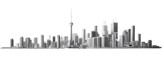 Toronto Canada city skyline grayscale ambient occlusion on black background
