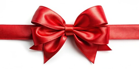 Lustrous red bow and ribbon set against a clean white background, ideal for adding a festive charm to