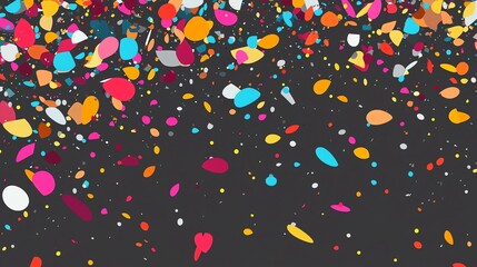 Colorful confetti falling against a dark, sparkly background.