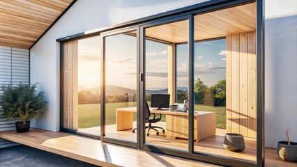 Modern and minimal house window for interior decoration isolated on background, open office glass window frame.