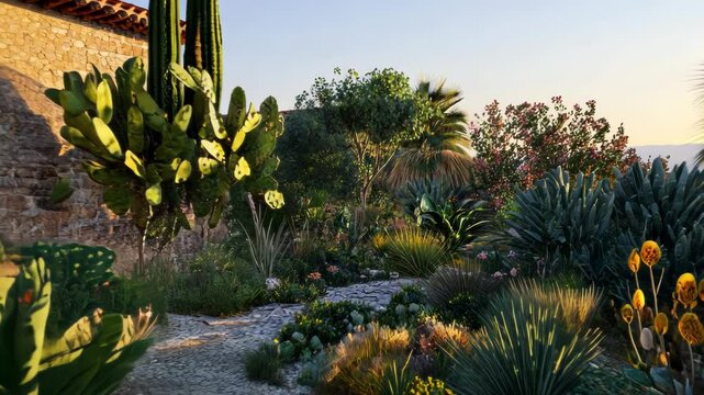Mediterranean Garden at Sunset