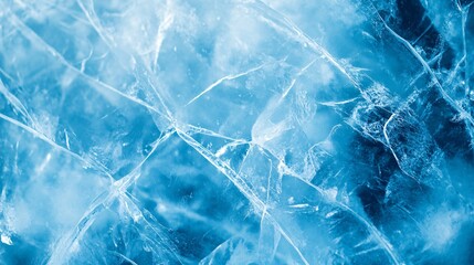 Abstract blue ice with white cracks and veins texture.