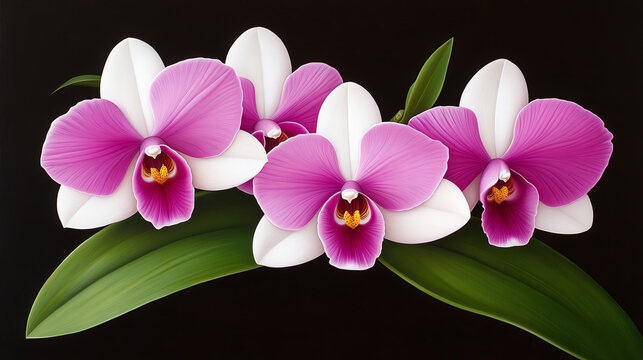Encyclia orchid, delicate purple and white petals, airy tropical scene