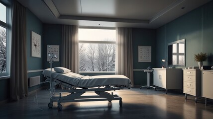 Hospital Room with Bed and Window View