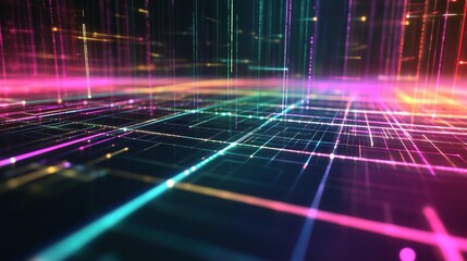 Abstract Digital Grid with Colorful Light Effects