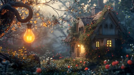 A dream cottage filled with a bulb towards a backdrop of peaceful gradation