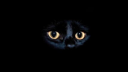 Mysterious black cat eyes glowing in darkness