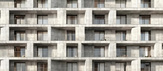 Obraz premium Exterior Of A High Modern Multi Story Apartment Building Facade Windows And Balconies