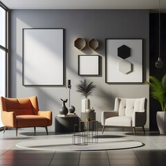 Minimalist, spandy interior design of modern living room with accent armchair. 