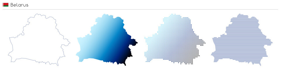 Obraz premium Belarus - outline, gradient, dotted and lines geometrical country shape - vector illustration