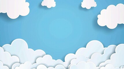 Adorable Cartoon Blue Sky and White Clouds Background: A Charming and Serene Scene. Enjoy the Whimsy