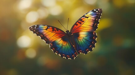 A Vibrant Butterfly with Iridescent Wings Glows in the Golden Light of the Setting Sun