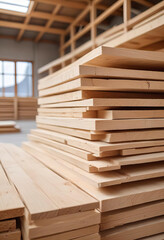 Wooden planks in construction site