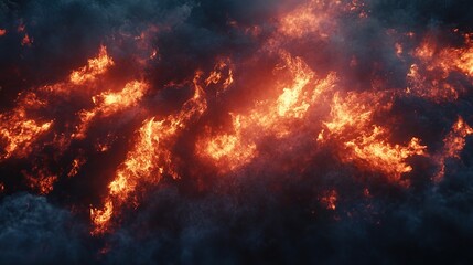 Fiery Flames Against Dark Smoky Background