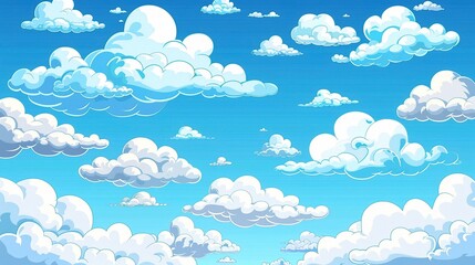 Adorable Cartoon Blue Sky and White Clouds Background: A Charming and Serene Scene. Enjoy the Whimsy
