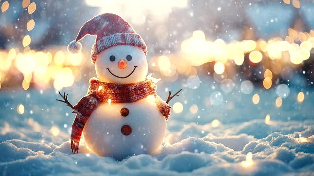 Little Snowman in Falling Snow | Winter Wonderland. Animation loop video